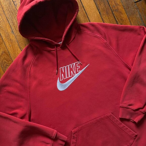 Vintage Y2K Nike Sportswear Hoodie Sweatshirt Men Size XL Red White Velvet Logo - Picture 2 of 6